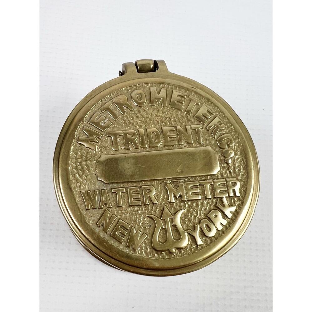 Vintage Retro Golden Brass Trident New York - Metro Meter Co. Water Trinket Box